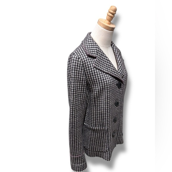 MaxMara Weekend Wool Cashmere Houndstooth Brown  Double Breasted Blazer Coat - Picture 6 of 13